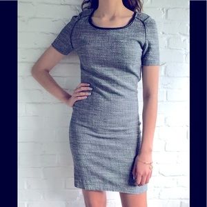 Maison Scotch Tweed Sheath Dress Leather Trim